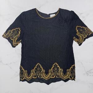 Vintage Exclusive by Jainsons International Beaded Sequin Silk Blouse Size M